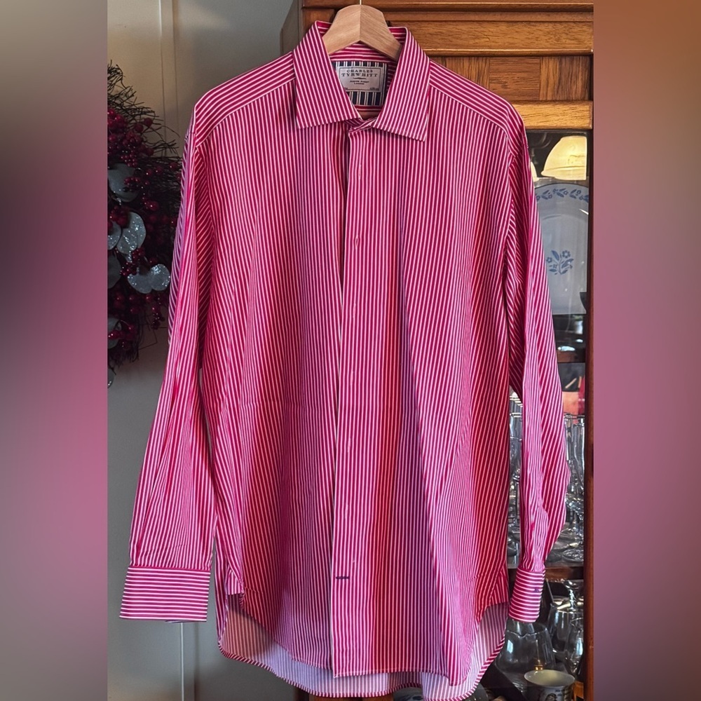 Charles Tyrwhitt Pink and White Striped Dress Shirt 16.5